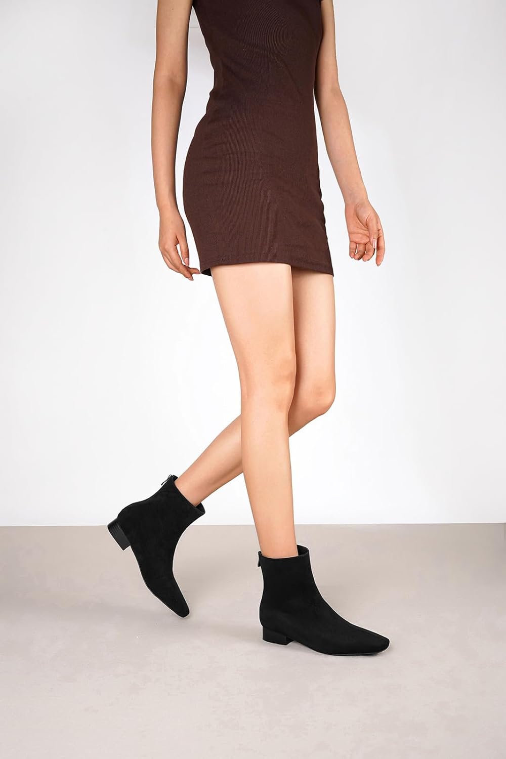 Beauty Cry Black Women's Ankle Boots Flat Low No Heel Booties Suede Square Toe Fall Winter Fashion Comfortable Side Zipper Dressy Casual Block Chunky Heel Short Boots - Image 5