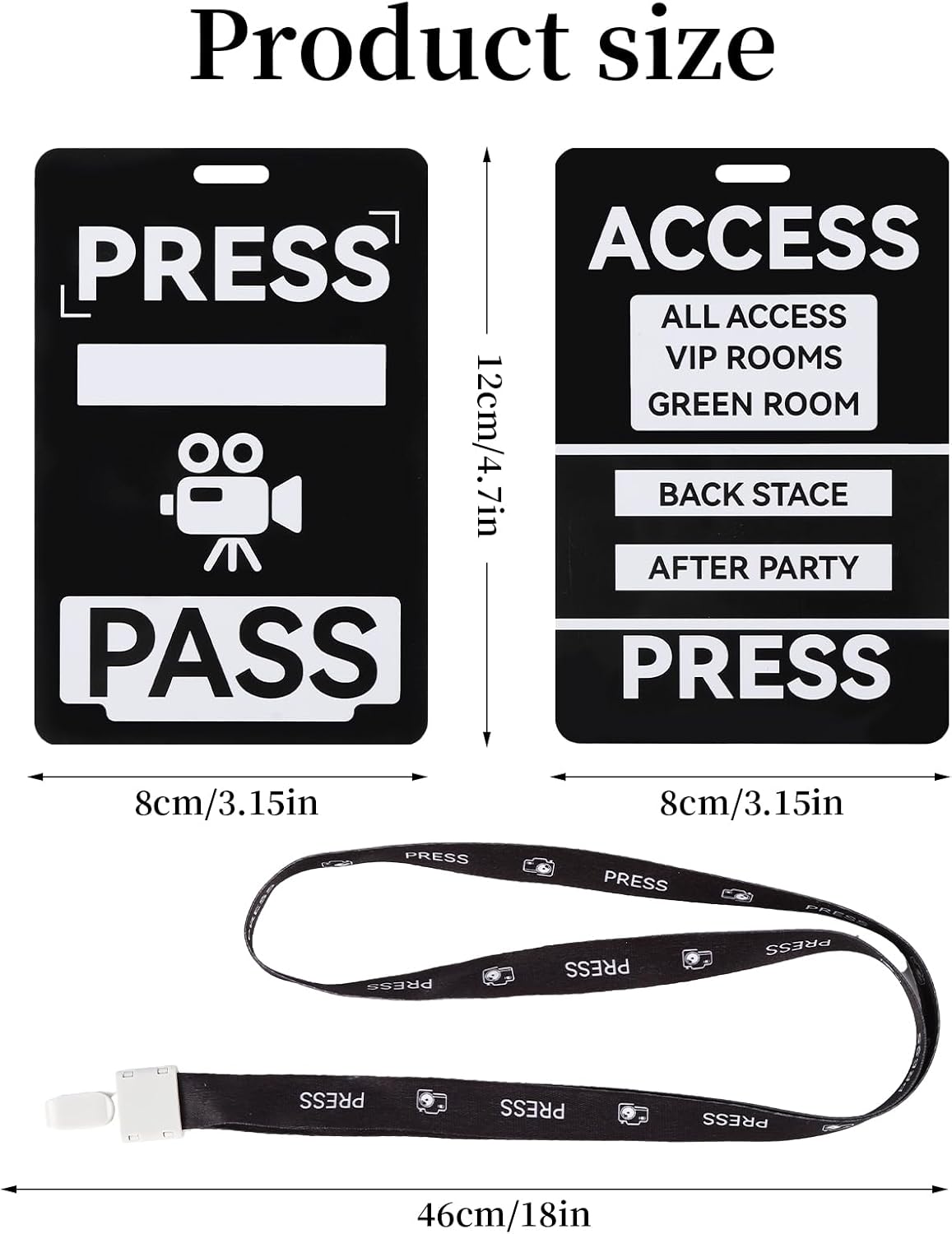 50 Sets Press Pass Media Badge Backstage Pass Lanyard Press Party Pass, Novelty ID Badge Prop Costume Lanyard Label Tag for Music Party, Press Interviews, Events, Birthday Parties, Exhibitions