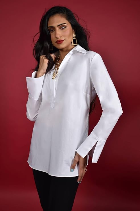 Frank Lyman Blouse for Women, Crisp Blouse with Front Placket and Side Slit Cuffs, White 6
