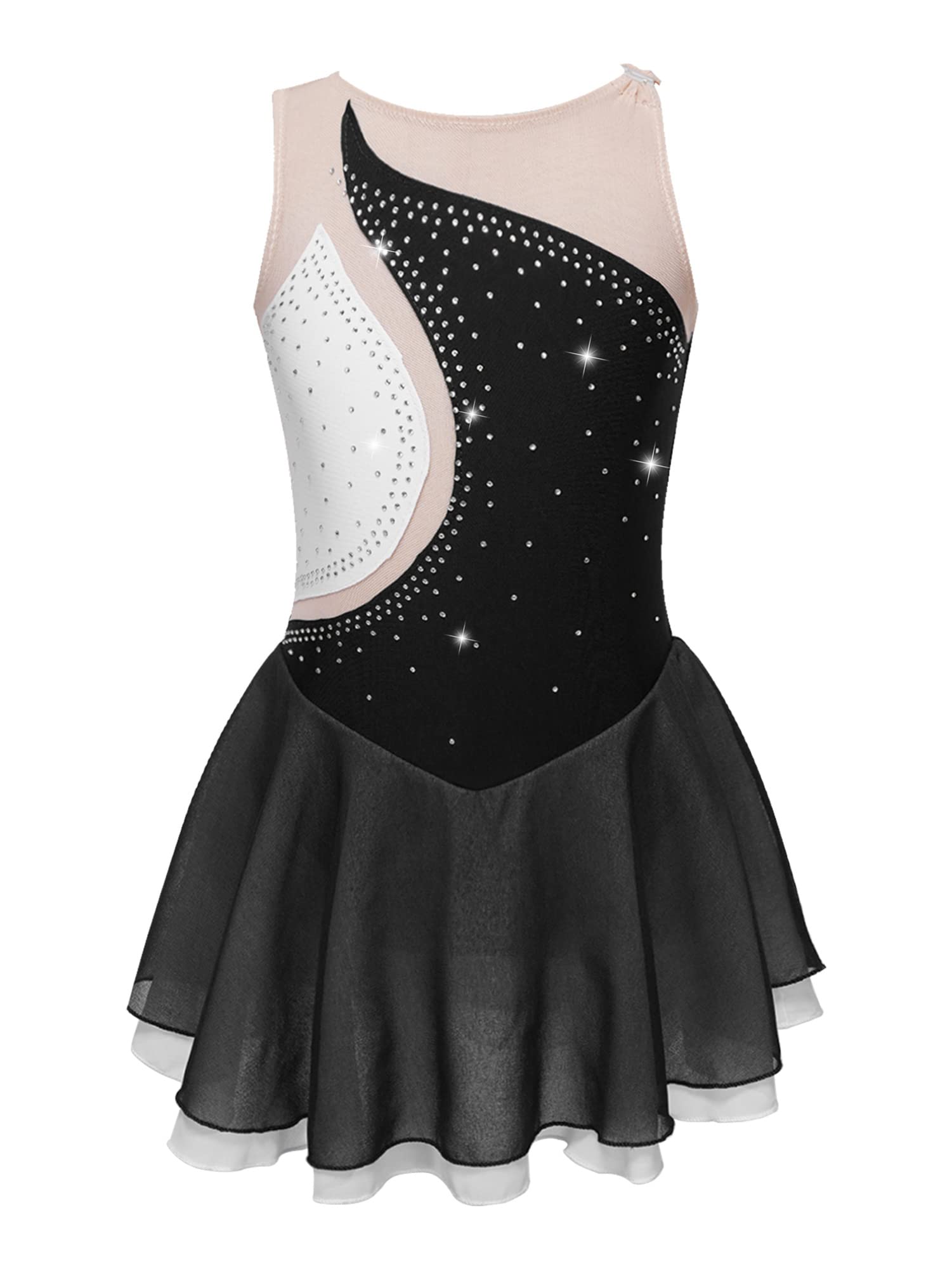 IEFIEL Vestido de Patinaje Artístico para Niña Maillot Ballet con Falda Malla de Gimnasia Rítmica sin Mangas con Lentejuelas Brillantes Vestido de Danza Lírica — view 24