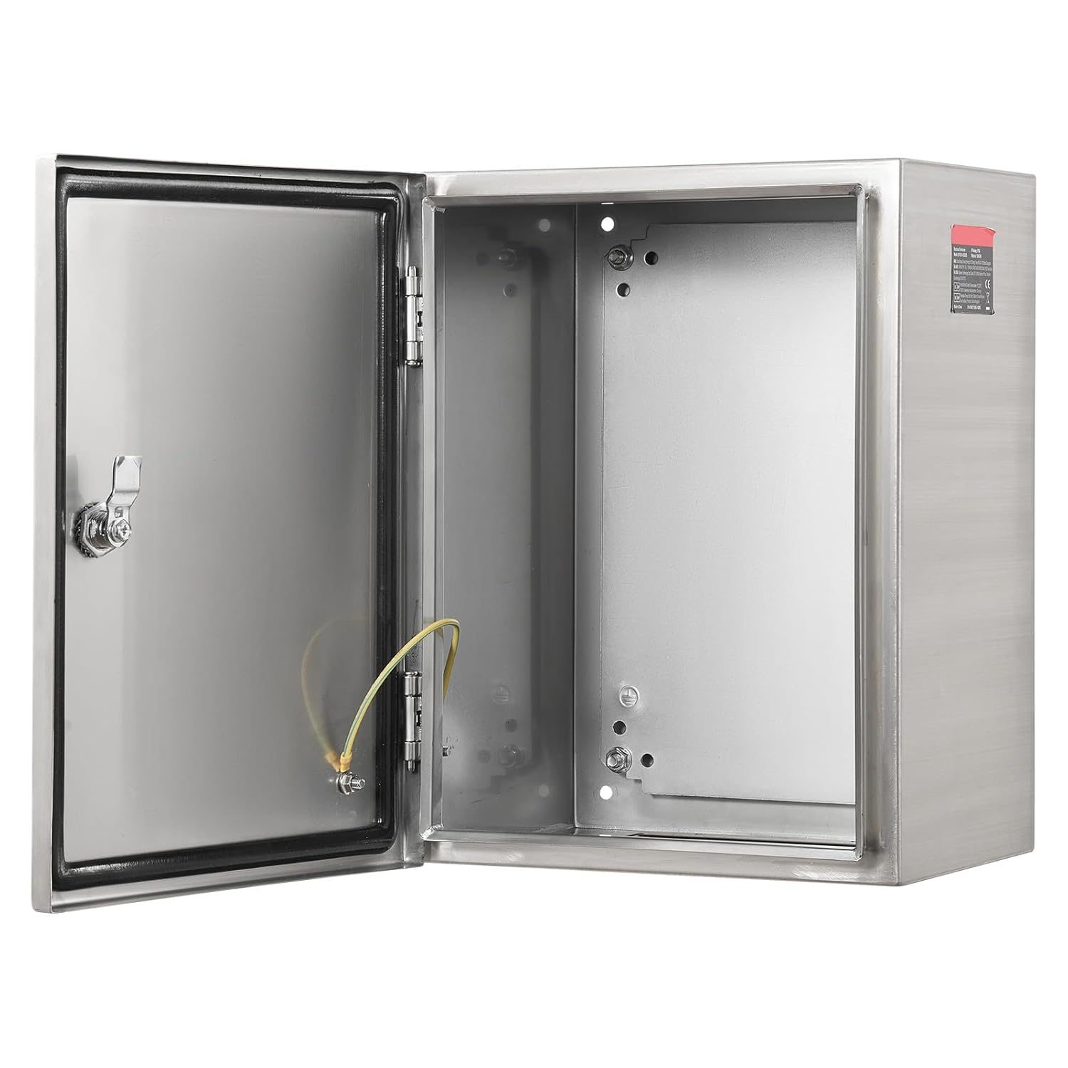 Happybuy Steel Electrical Box 16"x12"x6", 304 Stainless Steel Enclosure, IP66 Waterproof, Wall-Mounted, Mounting Plate, Hinges Lock