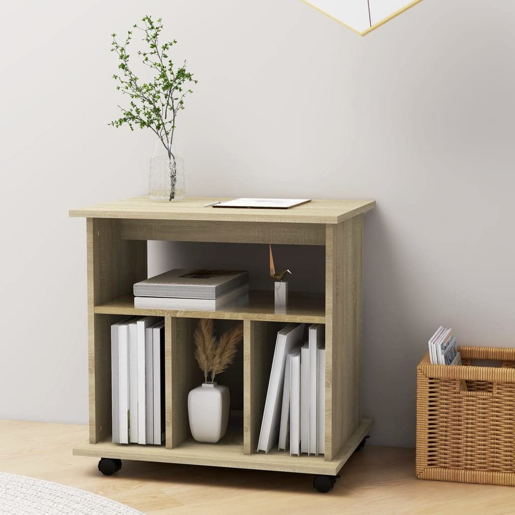 Mobile Basso da Esterno con Ruote - 60x45x60 cm Credenza da Officina e Cucina in Rovere unità Mobile in Legno Multistrato per Studio, ripostiglio e Ufficio