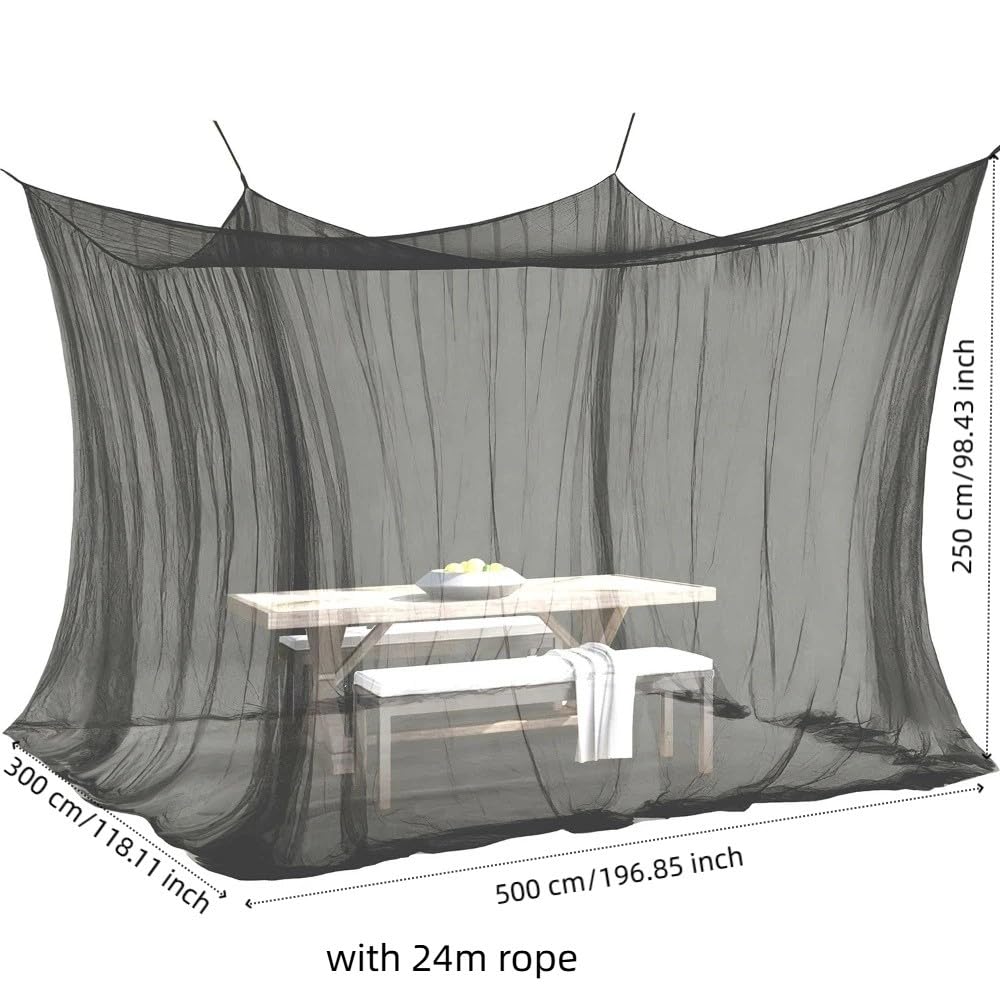 Mosquitera de malla fina para cama individual, doble y king – Red de insectos para interiores y exteriores, viajes, camping, con cuerdas para colgar (1 puerta 300 x 500 x 250, negro)