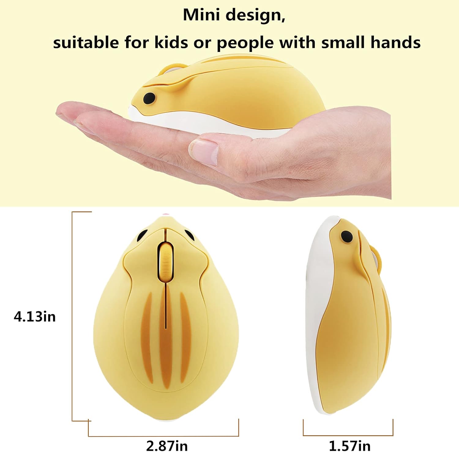 SUN RAIN Wireless Mouse, Cute Cartoon Hamster Shape, 2.4G USB Portable, 1200 DPI, 4.13in Length, 2.87in Wide, 1.57in Height, Yellow