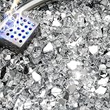 NUPICK 5 Pound Fire Glass, 1/4 Inch Reflective Fire Pit Glass, Tempered Firepit Glass Rock for Propane or Natural Gas, Glass Rocks for Fire Pit Table, Fireplace Glass for Landscaping, Clear