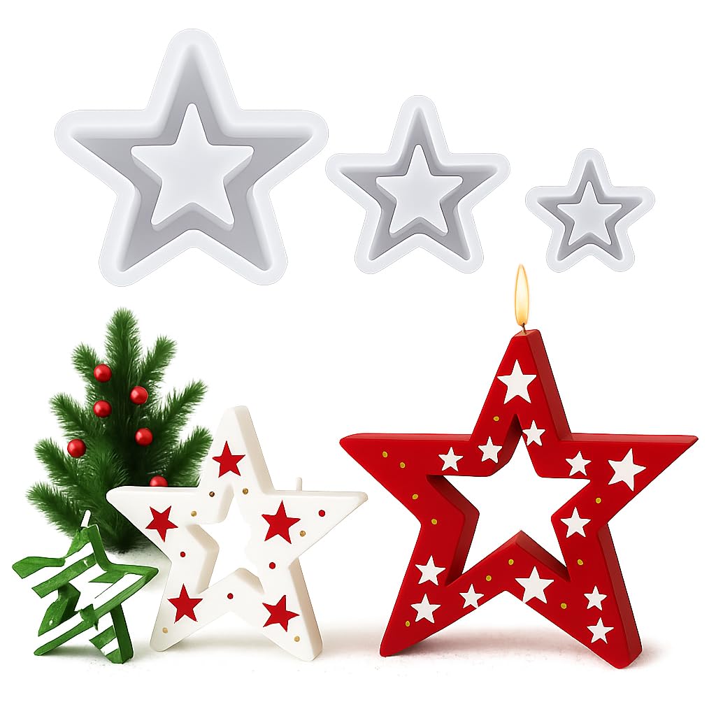 Silicone Moulds Casting Moulds Christmas Set of 3 - Stars Silicone Mould for Candles Plaster Resin DIY Reusable Food Safe Dishwasher Safe
