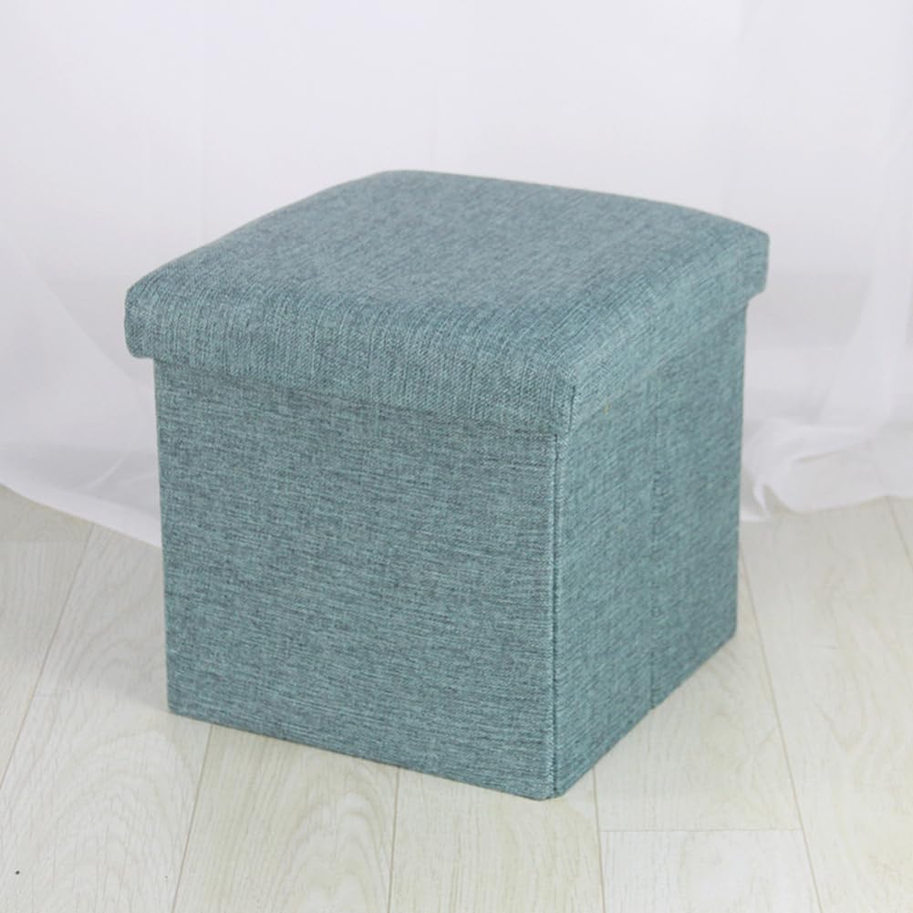 Small Storage Ottoman Foldable Cube Stool,Square Foot Rest Stool for Living Room Bedroom,Toy Box Storage Chest Collapsible Padded Seat Ottoman (Dark Green,12x12x12inch)