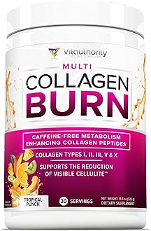 Hydrolyzed Collagen Peptides Powder for Women - Slimming MultiCollagen Burn Ultimate Beauty Complex with Hyaluronic Acid Vitamin C & Types I II III V and X for Women Tropical Punch 30 Servings