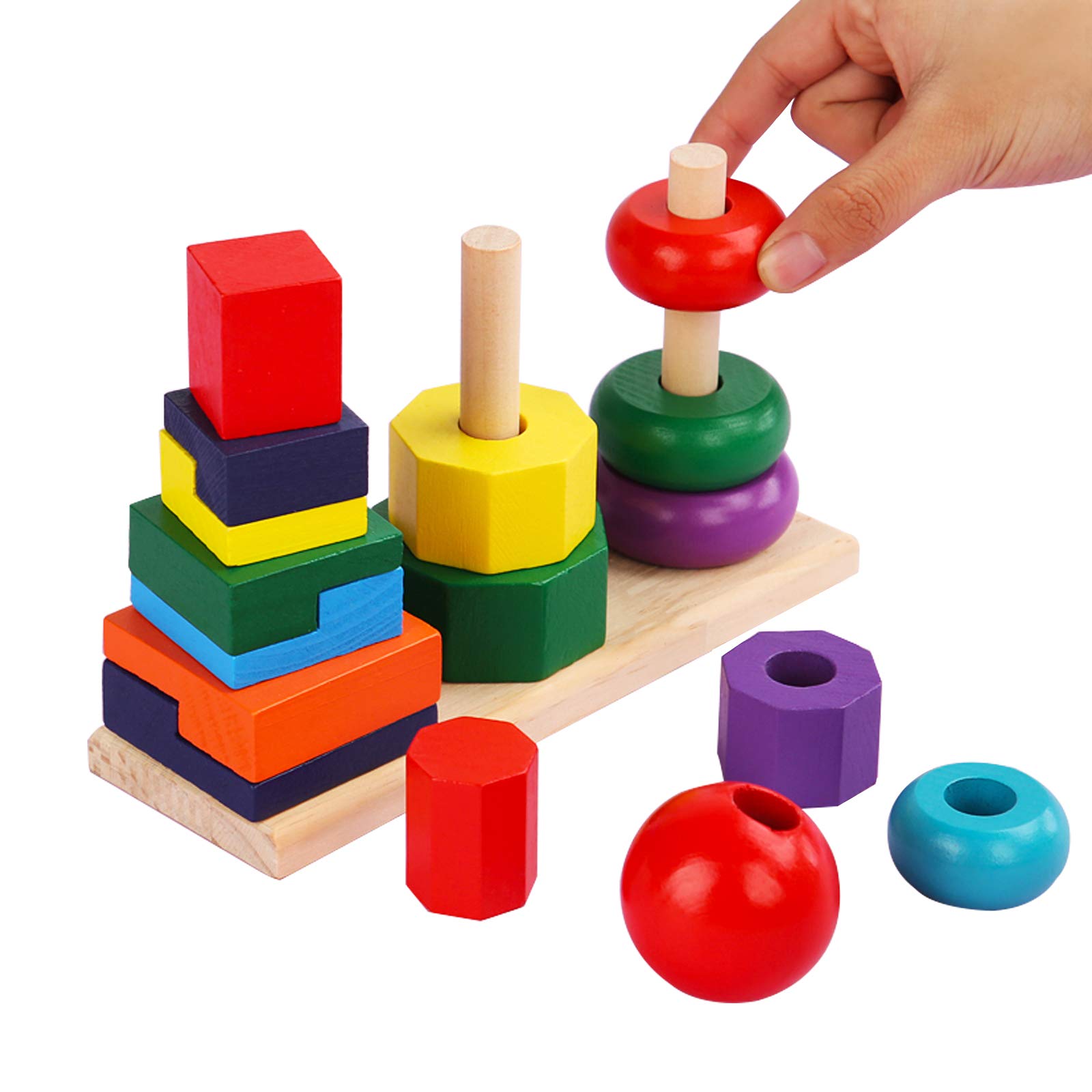 Wooden Toys for 1 Year Old, Shape Sorter Montessori Educational Puzzle Blocks Toys, Best Gifts for Girls Boys Early Preschool Learning