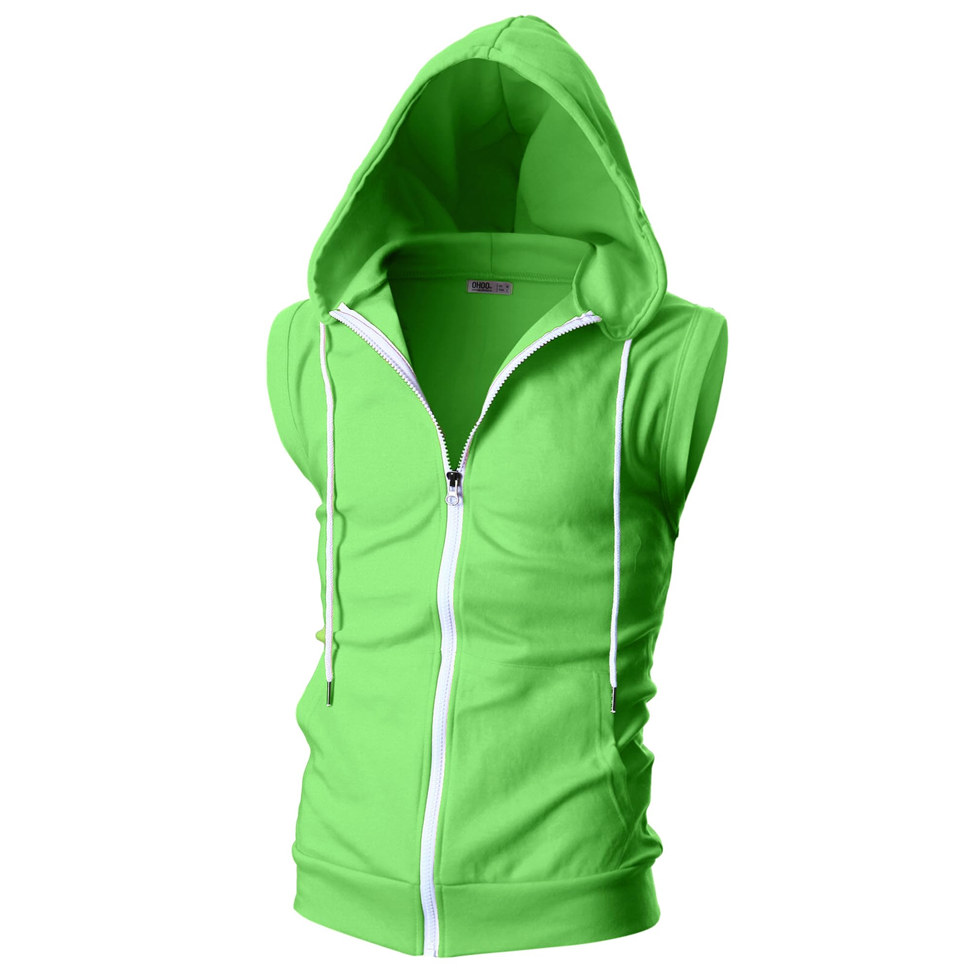 Ohoo Mens Slim Fit Sleeveless Lightweight Zip Up Hooded Sweatshirt Vest Hoodie