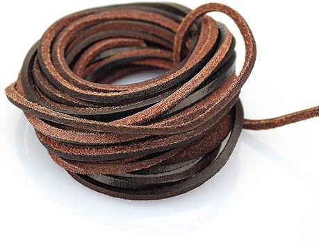 (TM) 3mm Flat Genuine Leather Strip Cord Braiding String Dark Brown Espresso (5 Yards)
