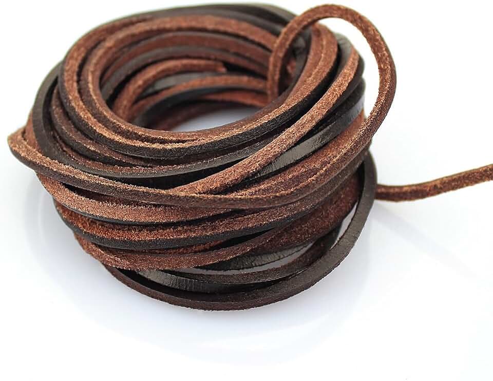 (TM) 3mm Flat Genuine Leather Strip Cord Braiding String Dark Brown Espresso (5 Yards)