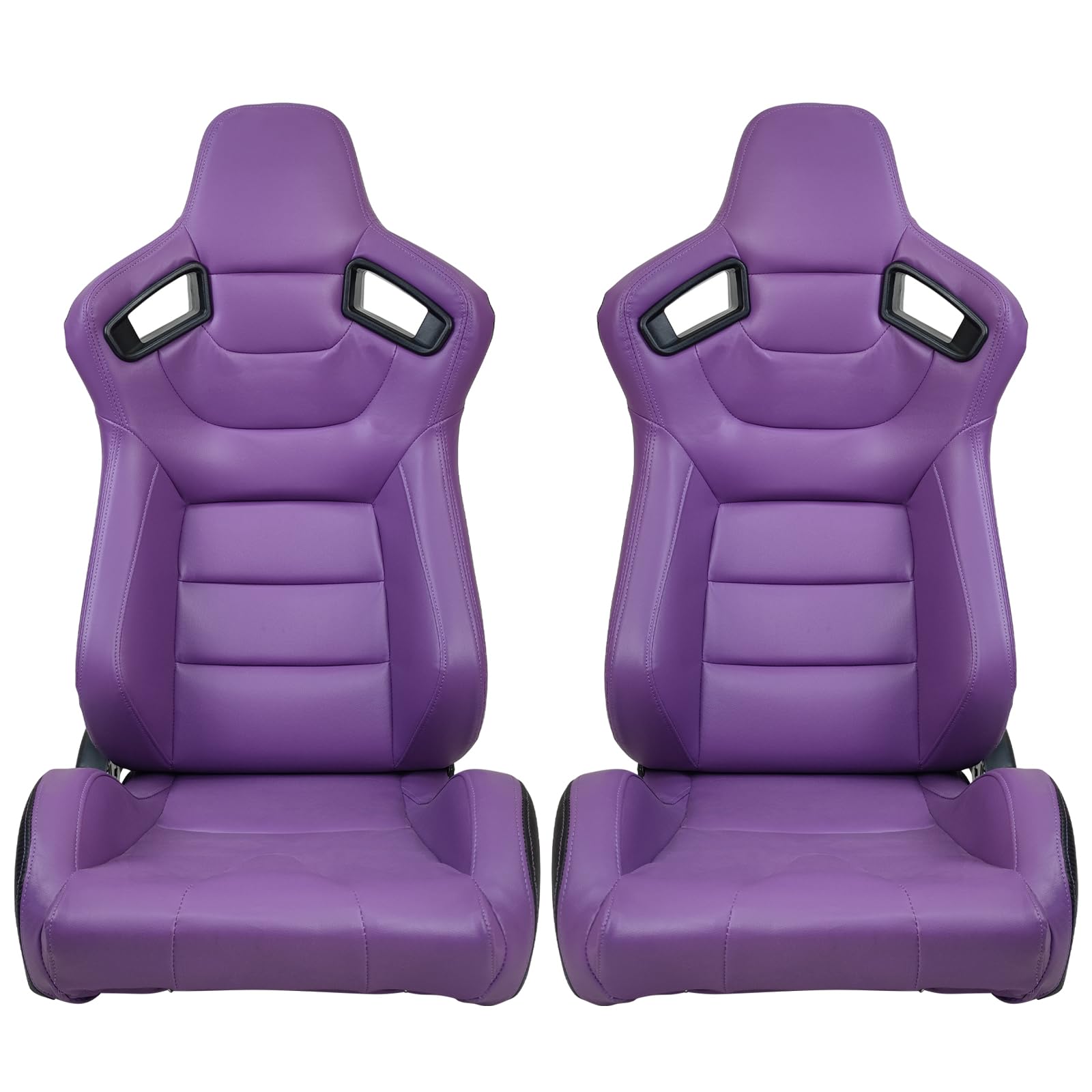 FREEMOTOR802 Racing Seats with Dual Lock Sliders, Universal For Most Cars Vehicles First Row, 1 Pair Reclinable Sport Bucket Seats, PU Carbon Fiber Look Leatherette, Purple