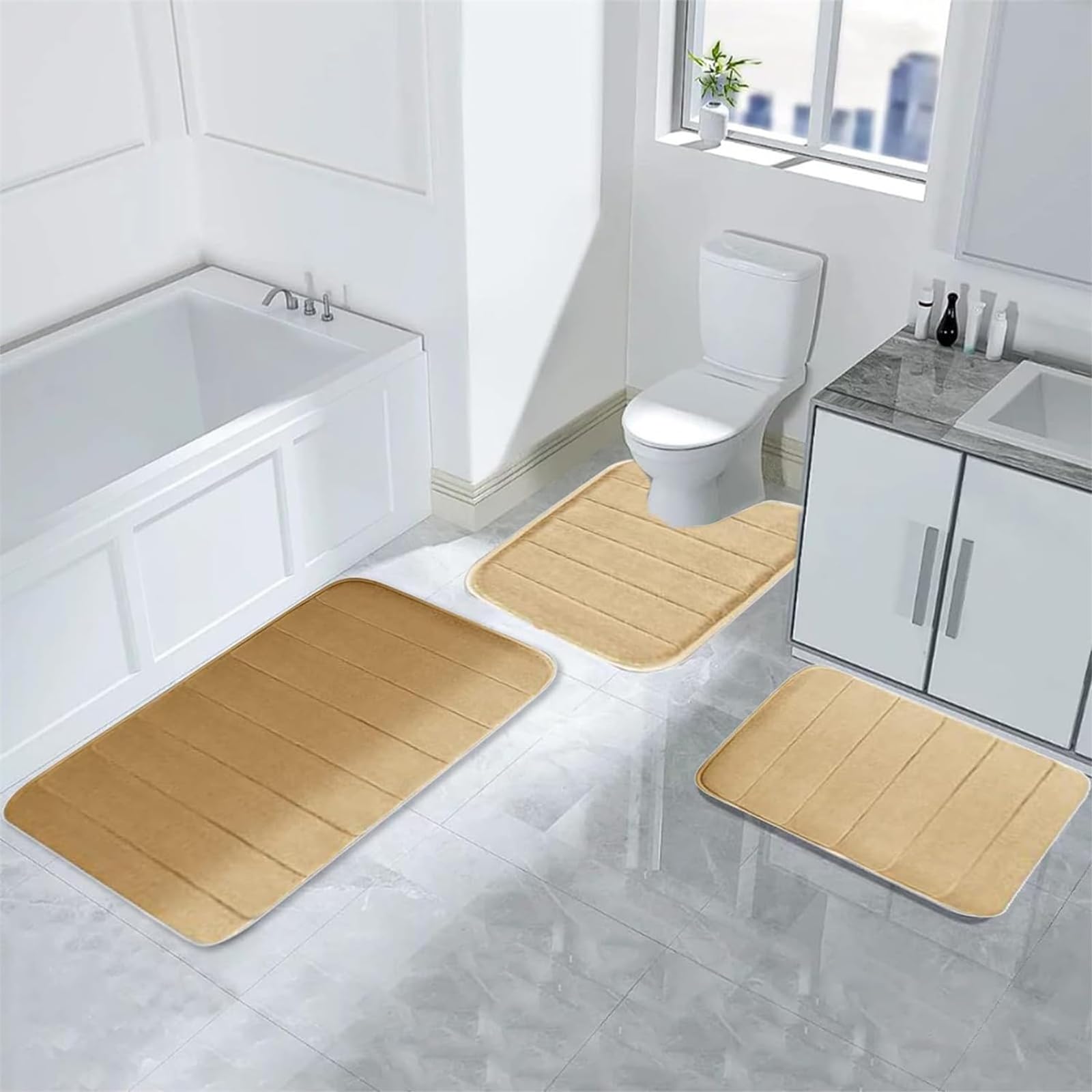 ZSZOOBFD Bathroom Mats Sets 3 Piece Superfine Fiber Bath Mat Durable Pedestal Set Non Slip Soft Absorbent Toilet Bathroom Mats Sets,003