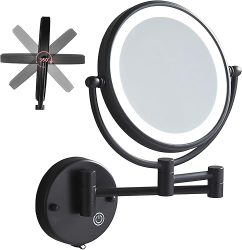 Espejo de maquillaje de 8 pulgadas con luces y aumento, espejo de aumento 1X10X con luz, rotación de 360 de doble cara, espejo de tocador de