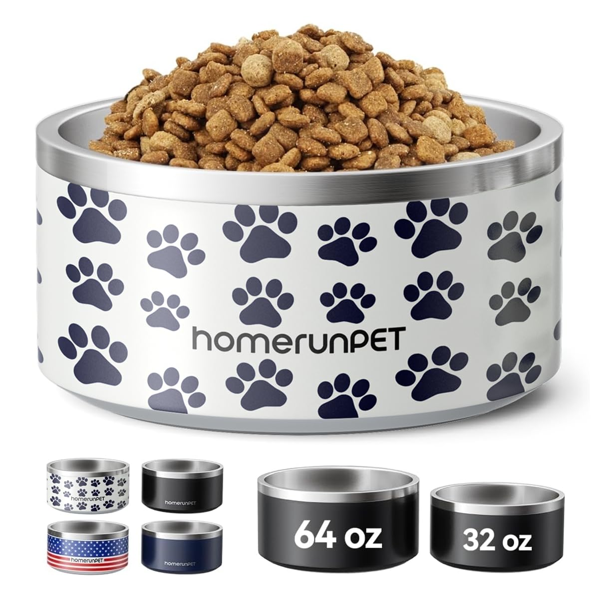 Dog Bowl, HomeRunPet Dog Food Water Bowl with Non-Slip Rubber Base, Metal Insulated Stainless Steel Dog Bowls, Double Wall Dog Bowl for Small Medium
