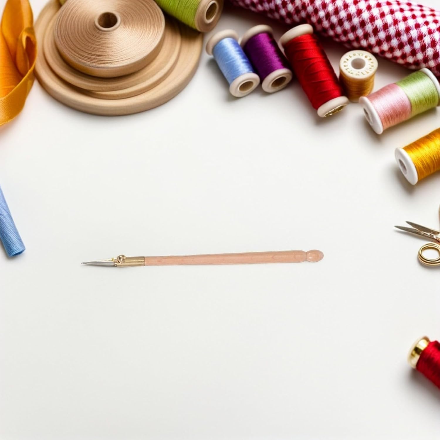Unomor 2 Sets Crochet Embroidery Needles with Wooden Handles and Copper Material for Sequins and Beads, Sharp French Tambour Beading Needles for Stitching and Beading Projects