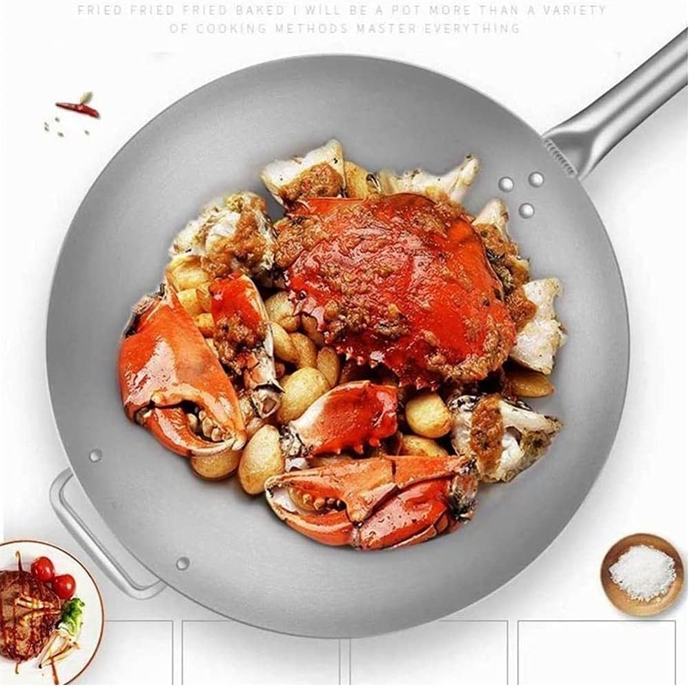 Stainless Steel Wok Single Handle Round Bottom Non-Stick Pan Restaurant Chef Cooking Pan Household Thickened Dormitory Single Handle Easy to Clean (Size : 43cm)