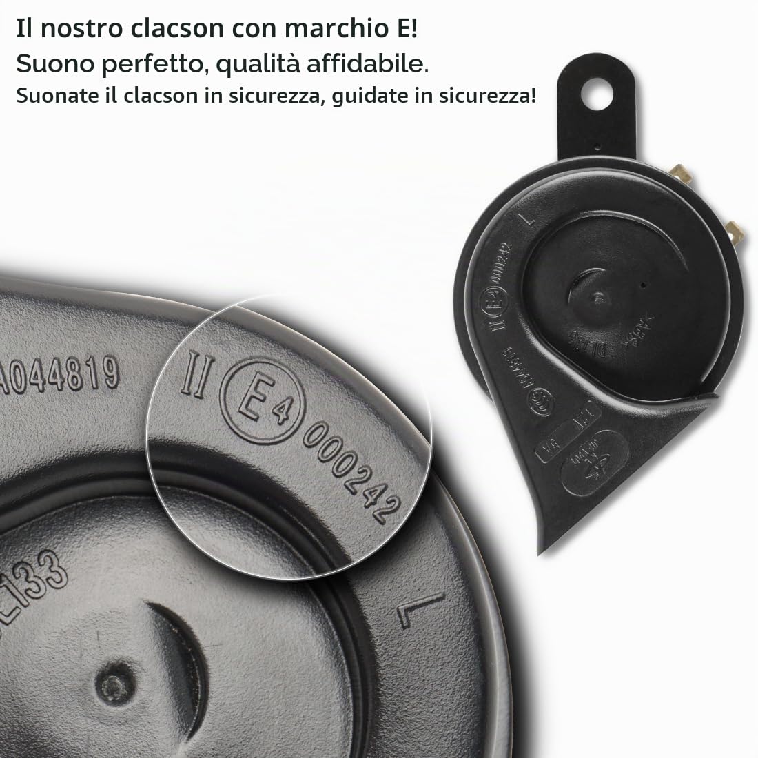 Evermotor Clacson Moto Auto 12V Tromba mucca E-Mark 12 Volt 500 Hz 118 db Nero Adatto per Suzuki Vespa Harley Kawasaki yamaha