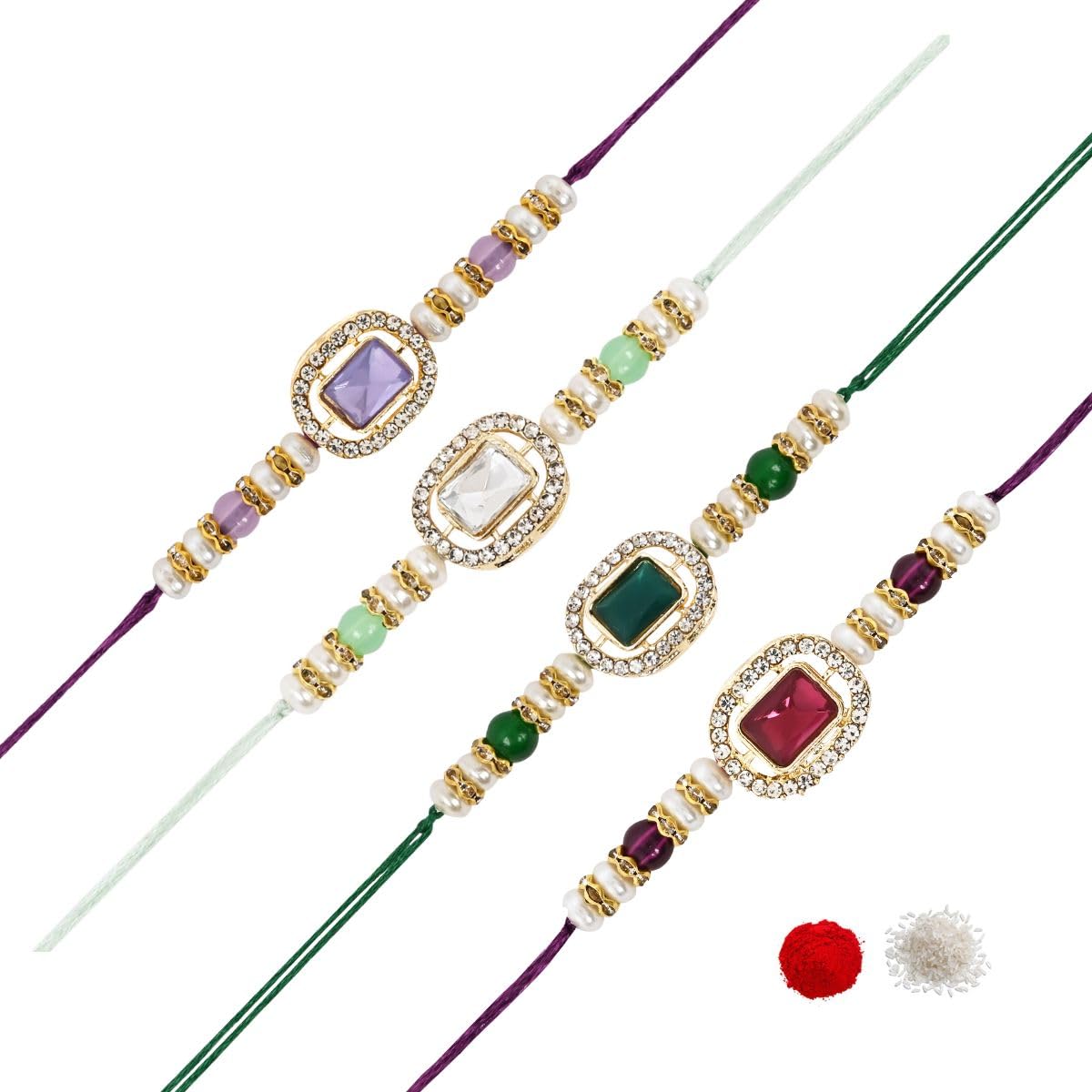 I Jewels Kundan & Pearl Combo Bhaiya Rakhi With Roli Chawal for Brother/Bro/Men with Rakshabandhan Greeting Card (R168Pu-Min-G-Wi)(Set Of 4) (B0D87KFQNB) Amazon Price History, Amazon Price Tracker