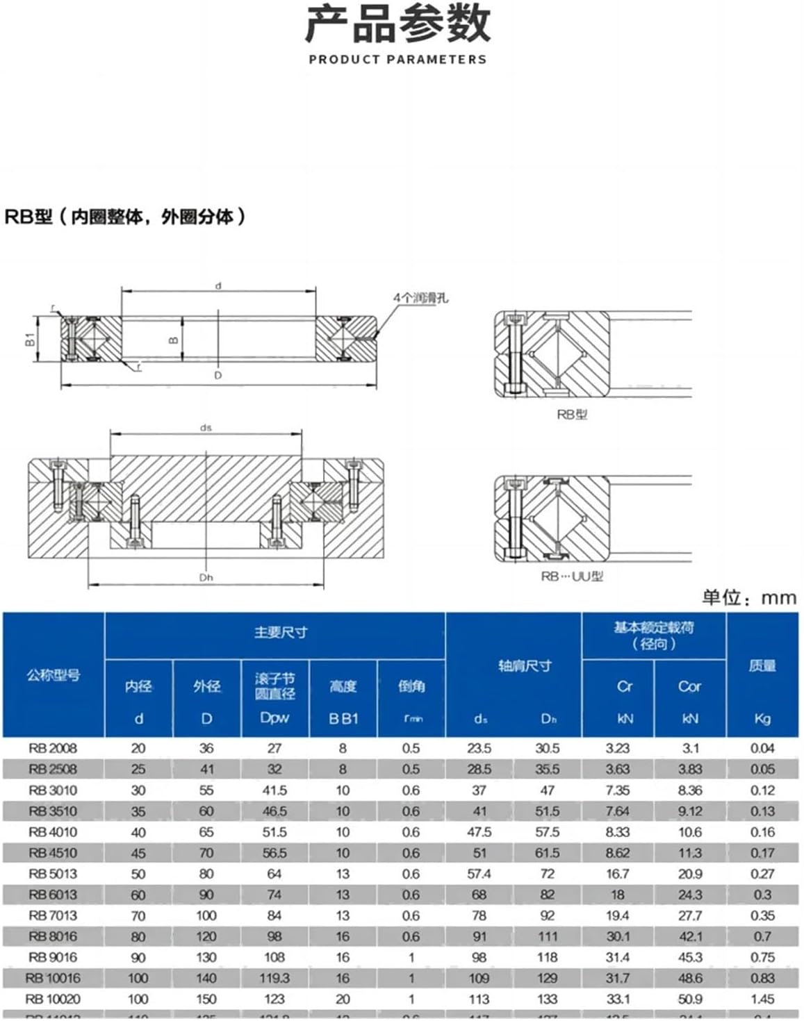 1PCS Cross Roller Bearing Thin Type X RB2008 2508 3010 3510 4010 4510UUCC0P5(RB2008UUCC0P5)
