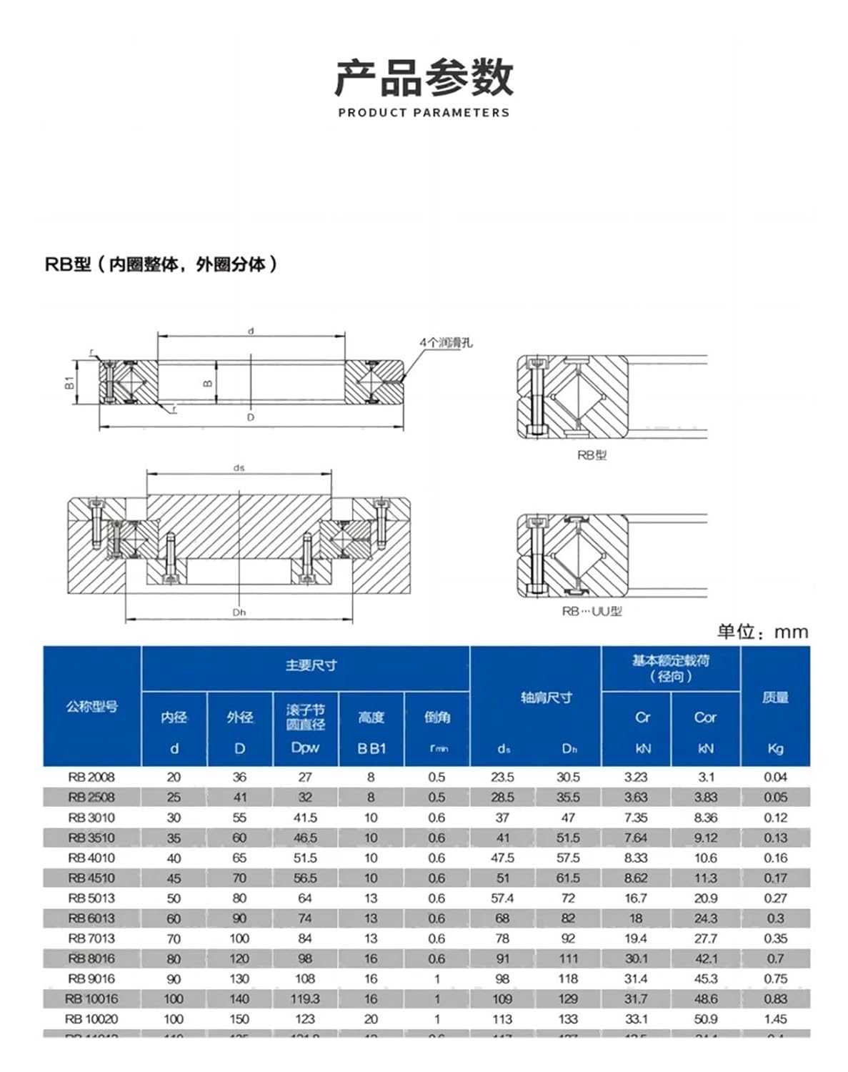 1PCS Cross Roller Bearing RB2008 2508 3010 3510 4010 4510UUCC0P5(RB2008UUCC0P5)