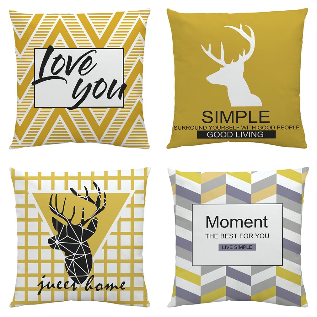 Housse coussin 60x60 géométrie jaune lin lavable taie oreiller canapé et coussin extérieur