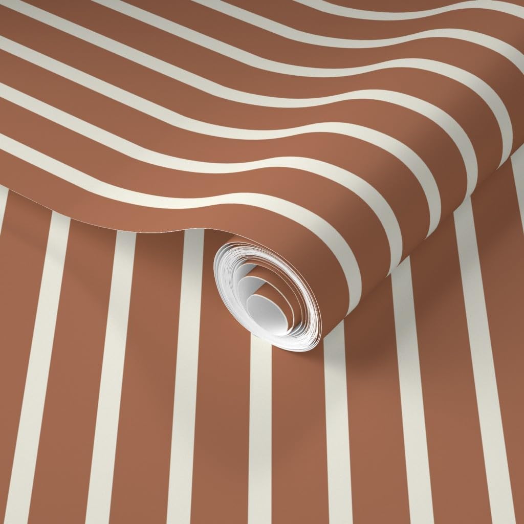 Spoonflower Removable Wallpaper 3ft x 2ft - Burnt Sienna Stripe Vertical Stripes Wide Orange Brown Cinnamon Ginger Earth Tone Custom Pre-Pasted Wallpaper