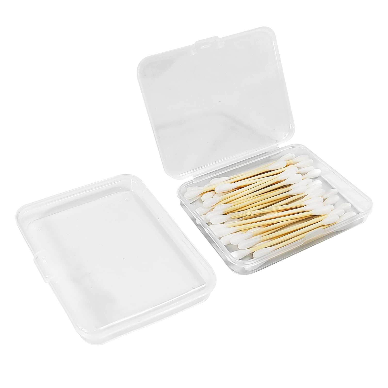 Viaje Dispensador de algodones, 2 paquetes pequeños portátiles contenedor de hisopos de algodón plástico transparente soporte para bastoncillos de algodón para almacenar bolas de algodón, hilo dental
