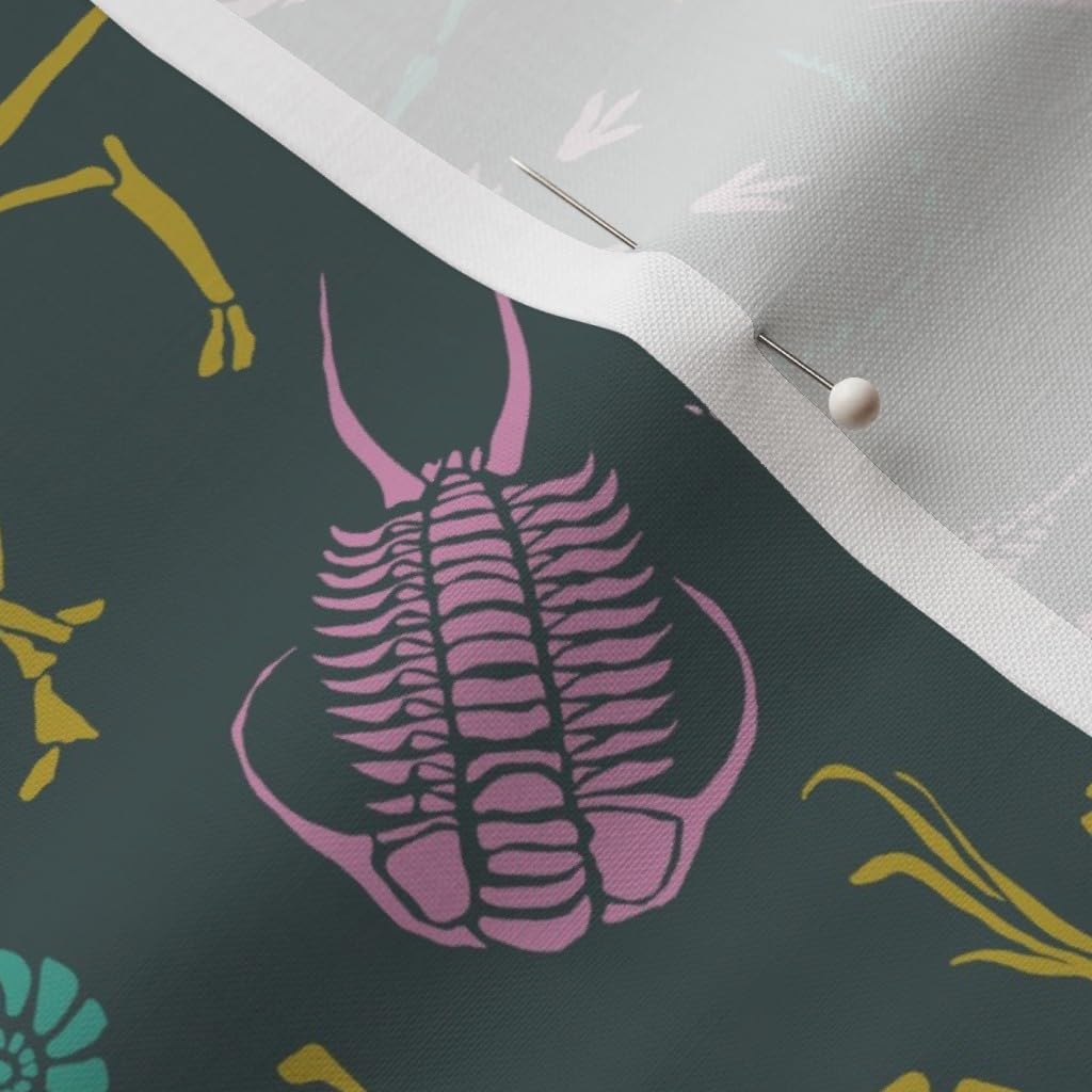 Spoonflower Fabric - Dinosaurs Shells Bones Skeleton Princess Teal Mustard Pink Green Printed on Petal Signature Cotton Fabric by The Yard - Sewing Quilting Apparel Crafts Decor