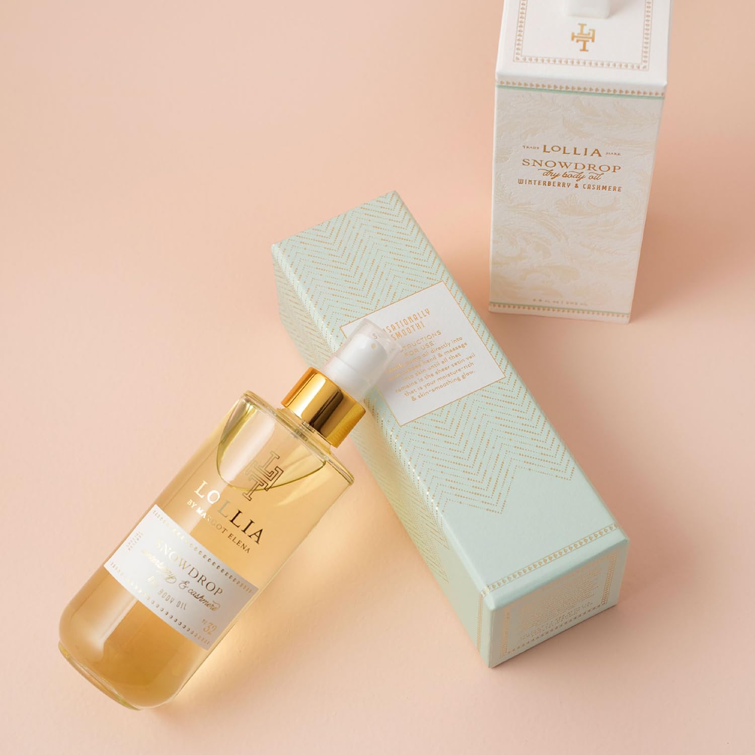 Lollia Snow Drop Dry Body Oil, 6.8 fl oz, 202 ml, Winterberry & Cashmere Scented After Shower Oil for Women, Hydrating Moisturizer for All Skin Types, Luxury Self Care