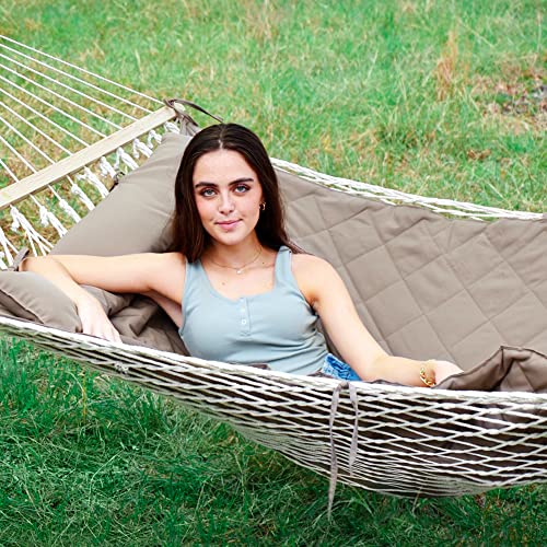 Image of ANOW 2 Person Rope Hammock with Spreader Bars and Hammock Pad, Light Brown
