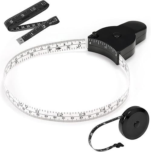 Miniatura 1 de 3 cintas métricas de cuerpo de 60 pulgadas (59.1 in), cinta métrica telescópica automática, portátil y ergonómica, cinta métrica retráctil para