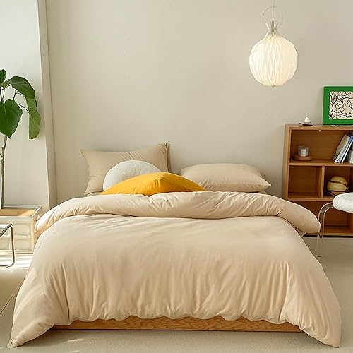 CLOTHKNOW Juego de edredón color champán, tamaño California King, color beige, juego de edredón caqui, marrón claro, juego de ropa de cama suave de