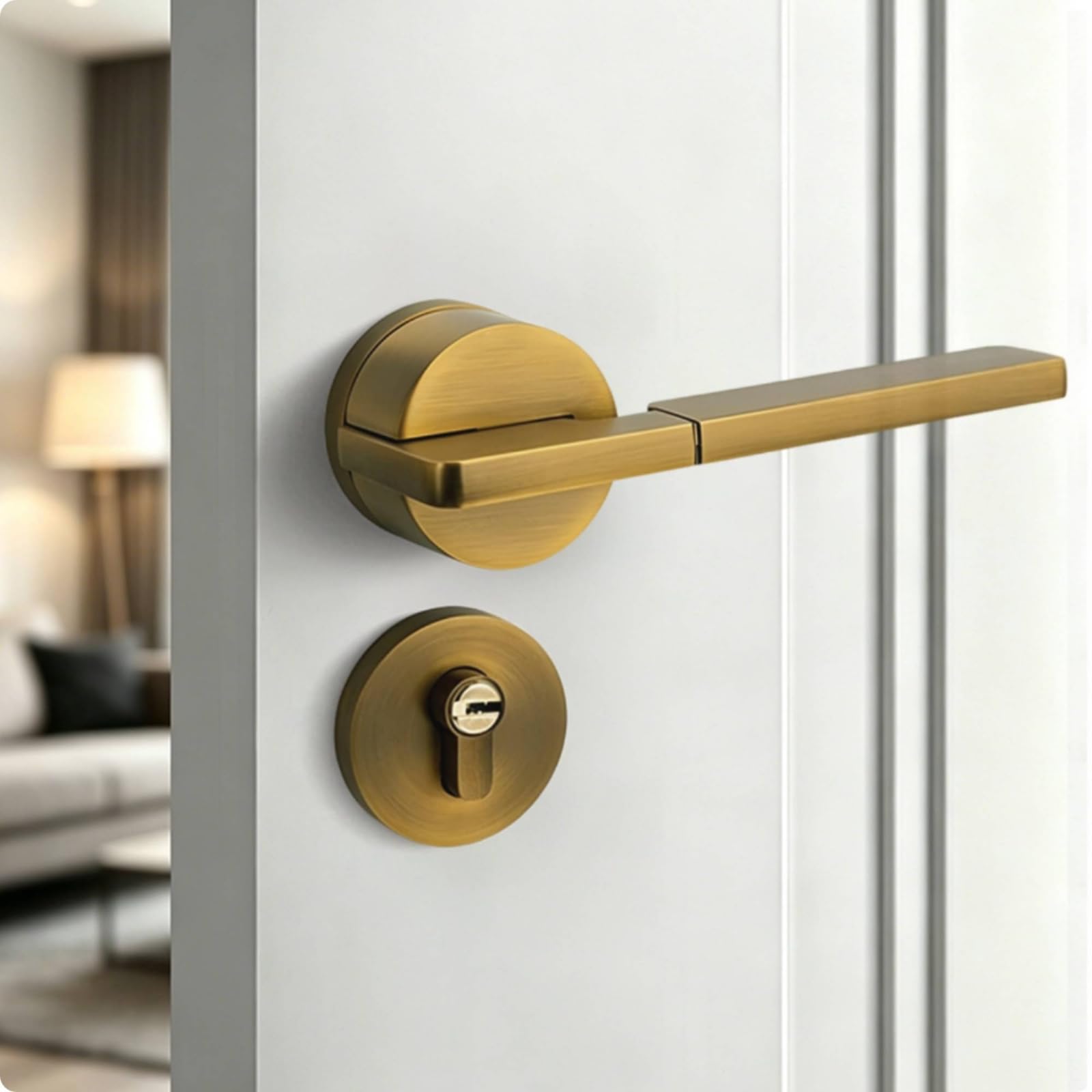 Manija de de Puerta Picaporte Pestillo Juego Completo para Puertas de Madera Palanca Larga y Embellecedor Redondo Estilo, Array, Oro Antiguo, T19 Oro Antiguo