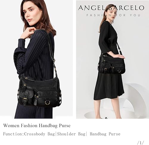 Miniatura 7 de Angel Barcelo Bolso de hombro cruzado para mujer, bolsos y bolsos de cuero suave de la PU