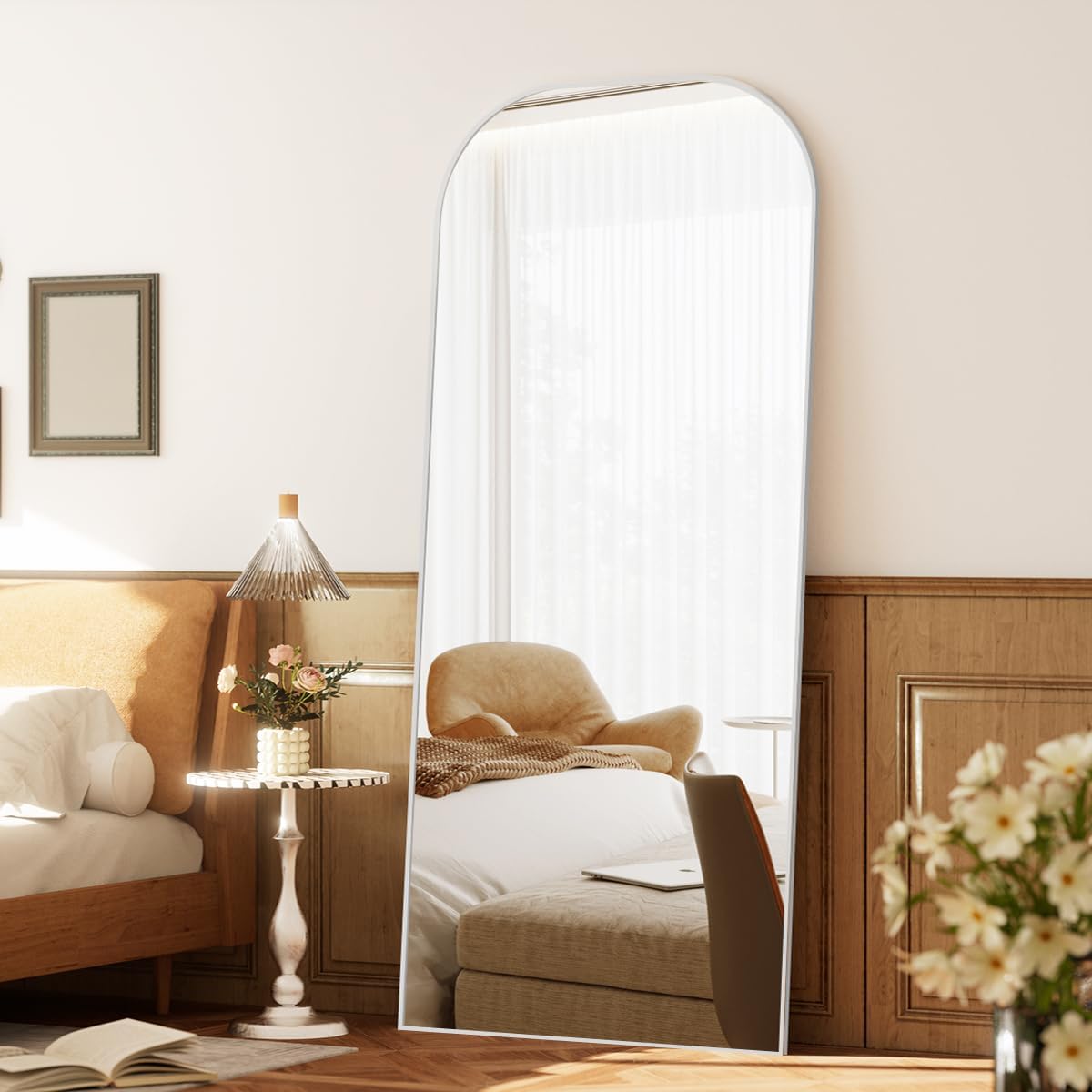 Koonmi Full Length Mirror, 71"x26" Mirror Full Length with Stand, Silver Domed Top Square-Edged Floor Mirror with Aluminum Alloy Frame for Bedroom Living Room - Image 7