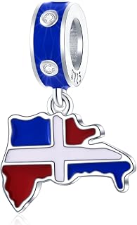 I Love Dominican Republic Flag Charm Pendant, fit Pandora Travel Bracelet, 925 Sterling Silver Enamel Dominica Map Dangle Beads, Gift for Friends/Puerto Rico Necklace/Vacation