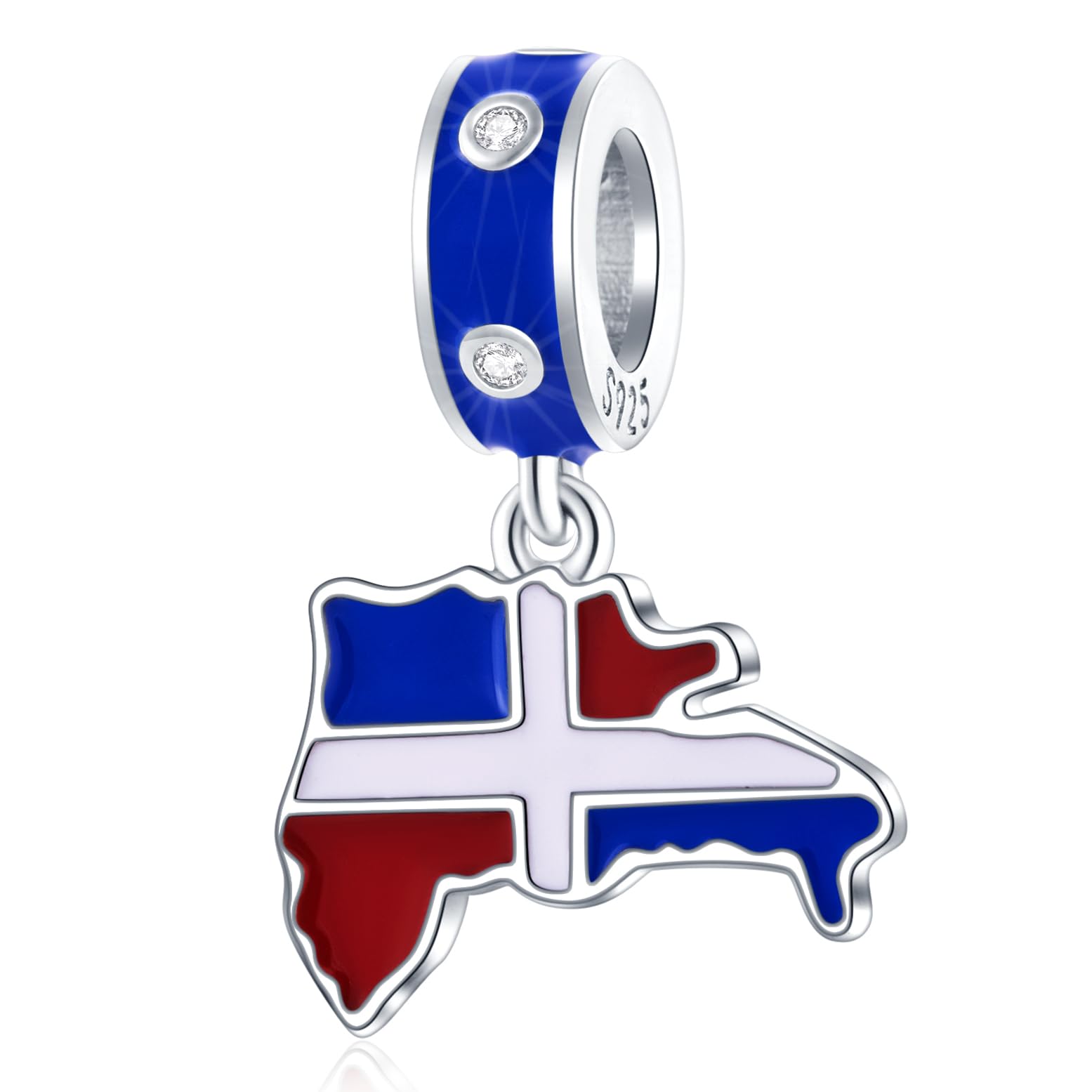 I Love Dominican Republic Flag Charm Pendant, fit Pandora Travel Bracelet, 925 Sterling Silver Enamel Dominica Map Dangle Beads, Gift for Friends/