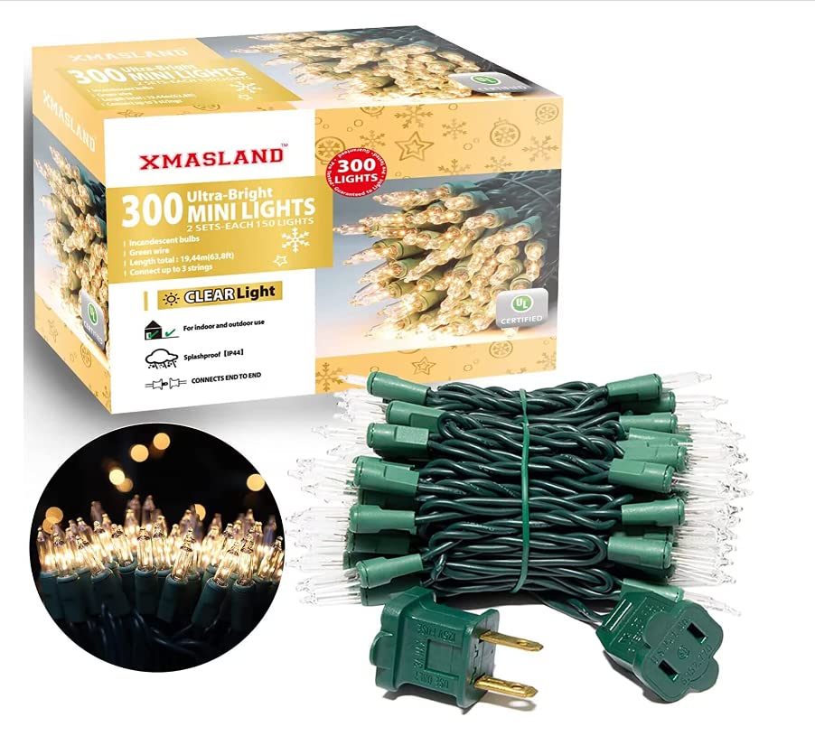 Ampoules transparent de 300 l sur 2 mini lumières à fil vert pour une grande luminosité