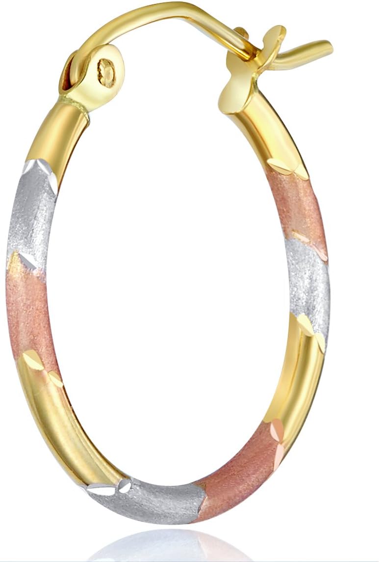 14k REAL Tri Color Gold 1.5mm Thickness Hoop Earrings (15mm Diameter)