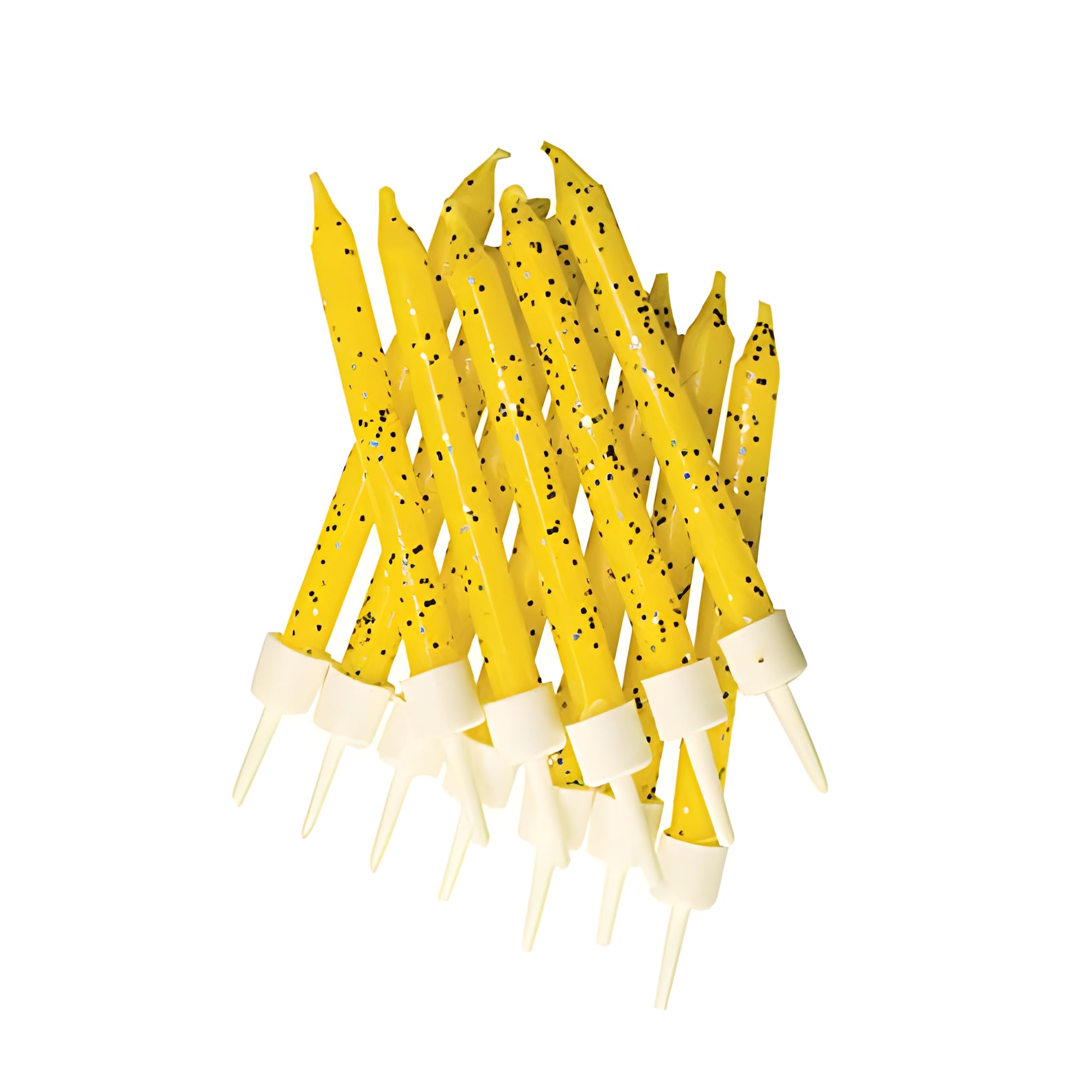 Anniversary House Yellow Glitter Birthday Candles Set of 12 - with Holders 7.5cm - Premium Cake Toppers for Birthday Decorations, Anniversary & Celebration - Elegant Birthday Candle Pack โ image 1