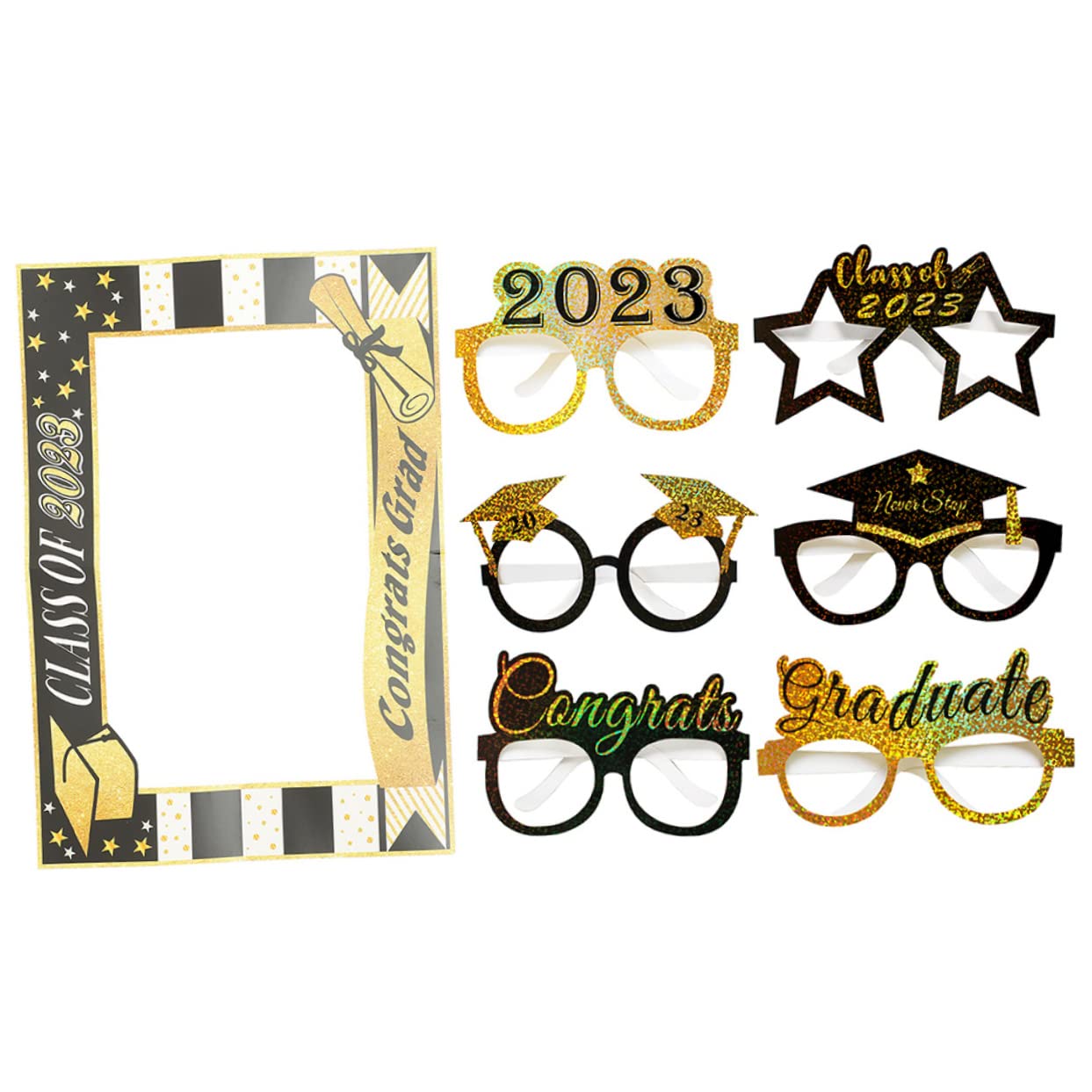 OUNONA 4 Juegos Props de Gafas de graduación Accesorios de Fiesta Puesto felicidades Graduado Oro Propiedad de Fotos de graduación anteojos Accesorios para Fotos Papel
