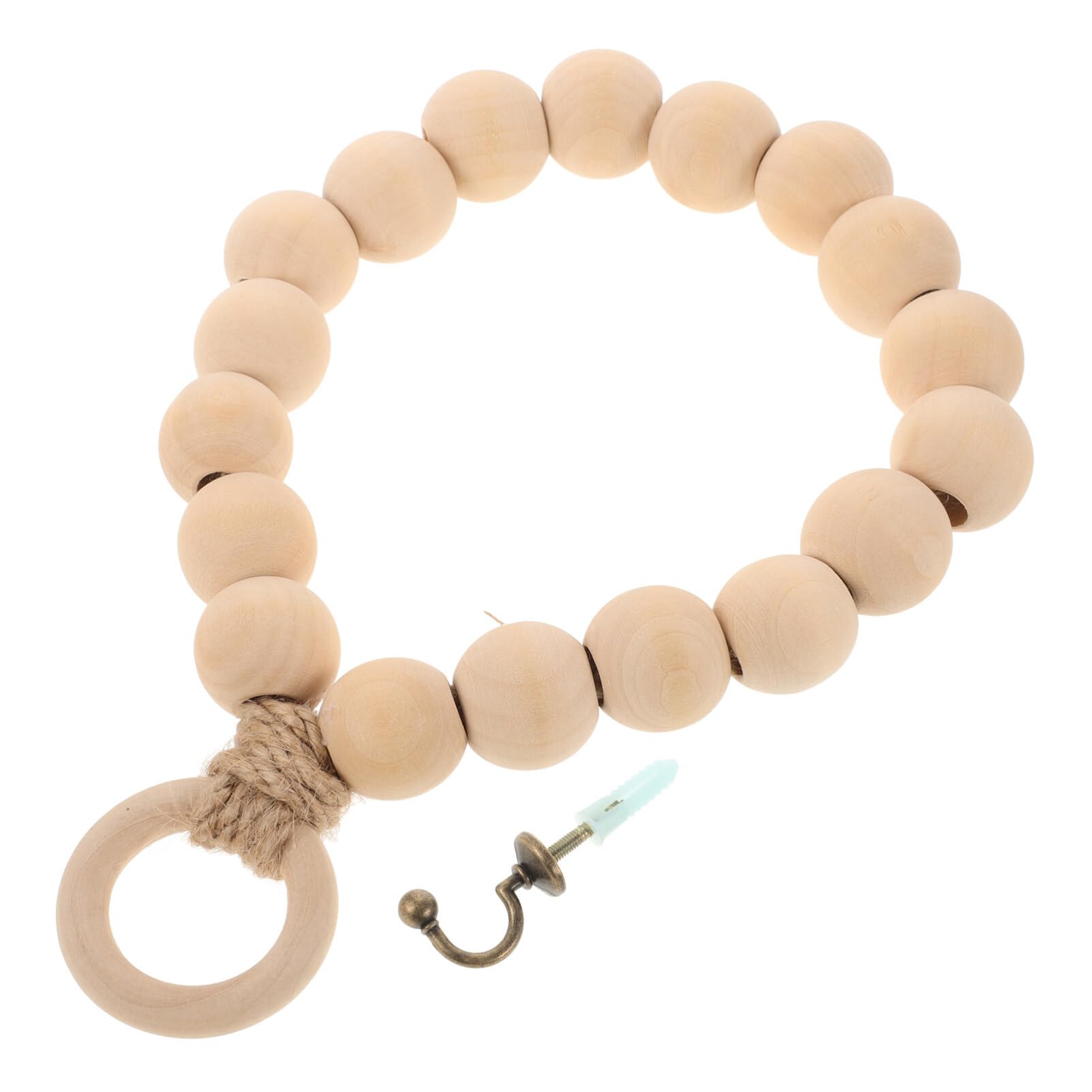 HOLIDYOYO Over Door Towel Holder Handmade Boho Towel Rack, Round Wood Bead Towel Ring Wall Mounted Boho Toilet Paper Hanger Bathroom Decor Rustic Farmhouse Hand Towel Holder