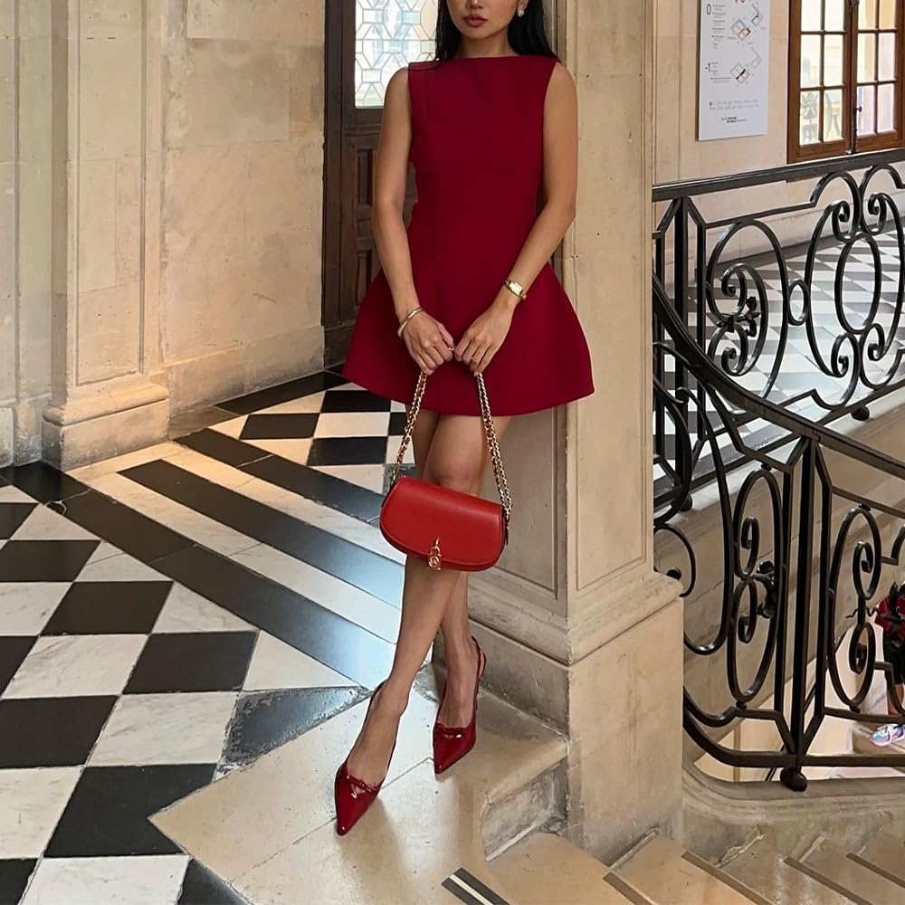 ABYOVRT Women Sexy Backless Mini Dress Sleeveless Open Back A Line Formal College Graduation Dress