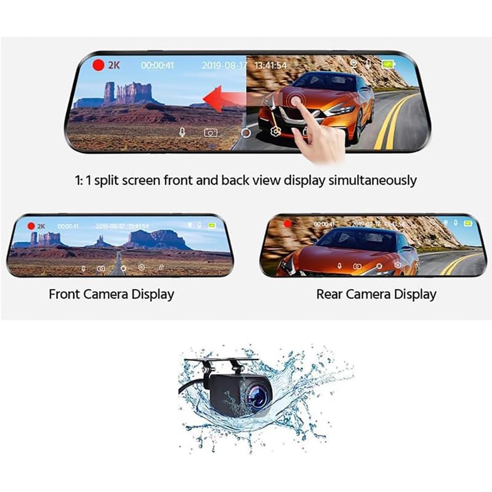 Specchietto Dash Cam Telecamera, per Jeep Avenger 2023-2025 2026 Doppia Lente Registratore di Guida Schermo Touch Monitor Retrovisore Accessorio