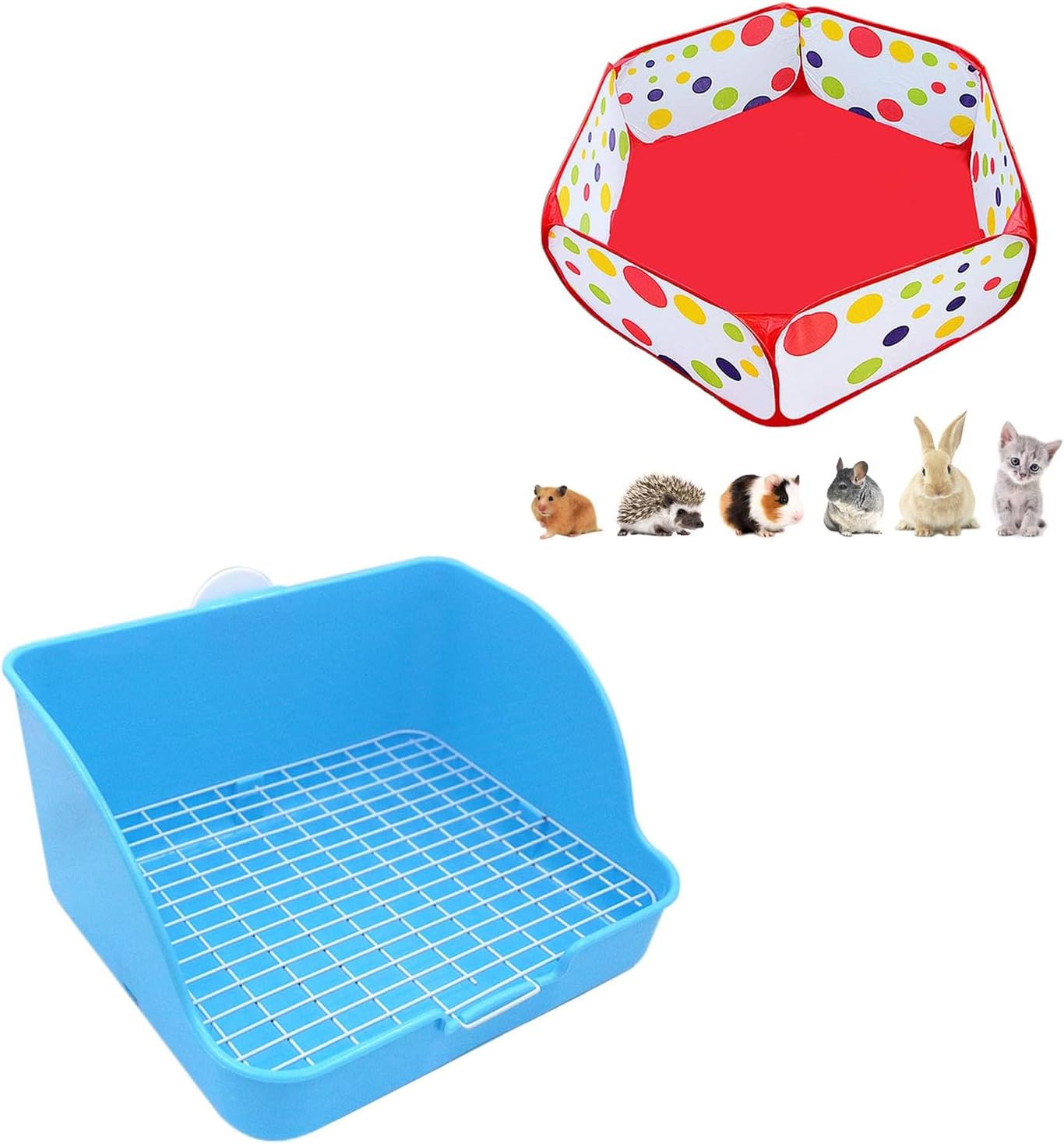 M Portable Small Animals Playpen, Outdoor/Indoor Pop Open Pet Exercise Fence, Guinea Pig Accessories Metal Wire Yard Fence & Pet Small Rat Toilet, Square Potty Trainer Corner Litter Bedding Box Pet P