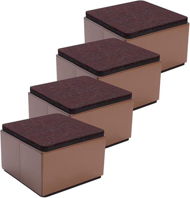 Ezprotekt 2" Lift Furniture Risers Carbon Steel Bed Risers, 3.15" Self-Adhesive Heavy Duty Furniture Raisers Adds 2" Height to Beds Sofas Cabinets Supports 20,000 lbs, Square Brown