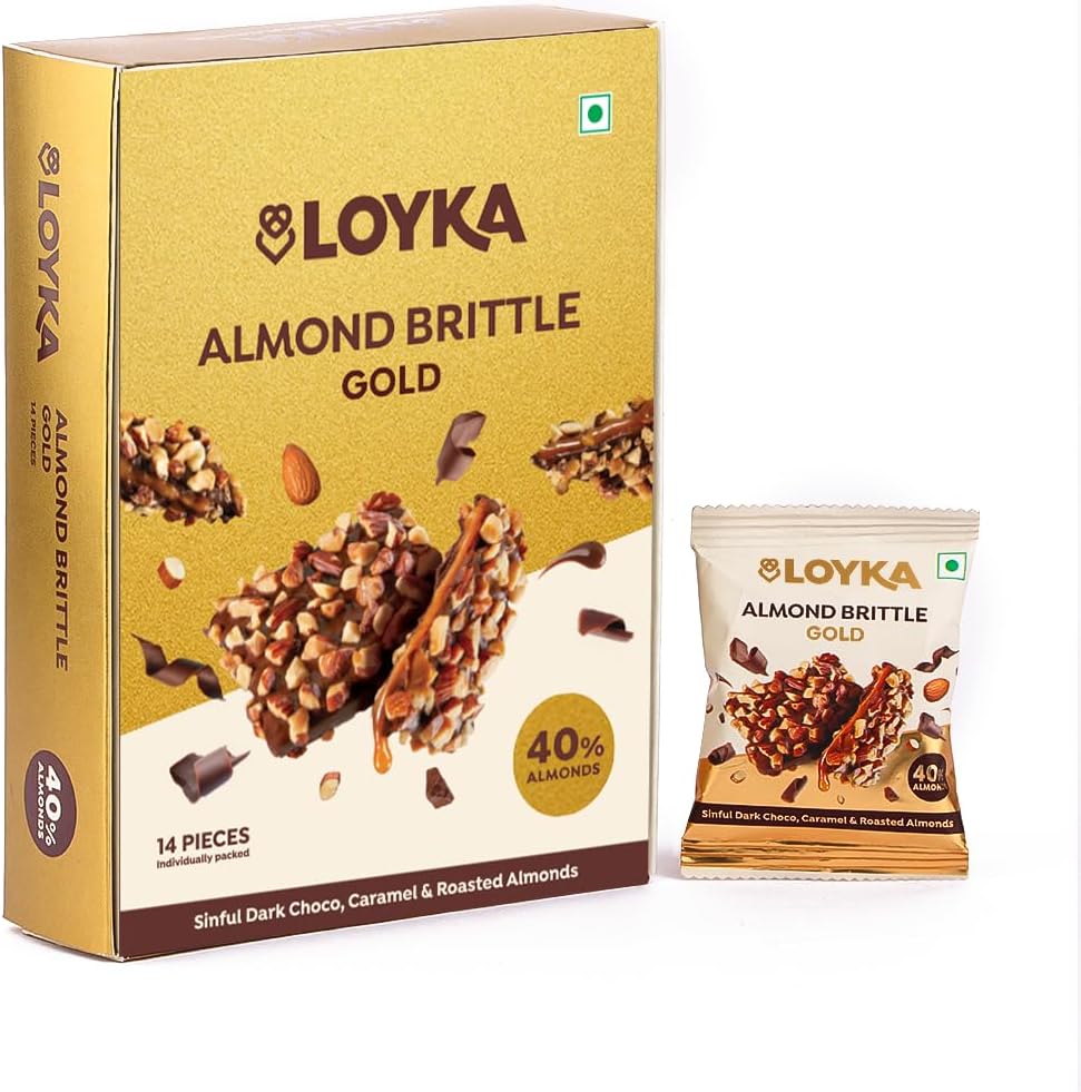 Loyka Almond Brittle Classic Choco Box - 12 Pcs | Premium Chocolate Gift Hamper & Nut Dryfruit Delicacy Roasted California Almonds (40%), Dark Salted Caramel Any-Time Snack