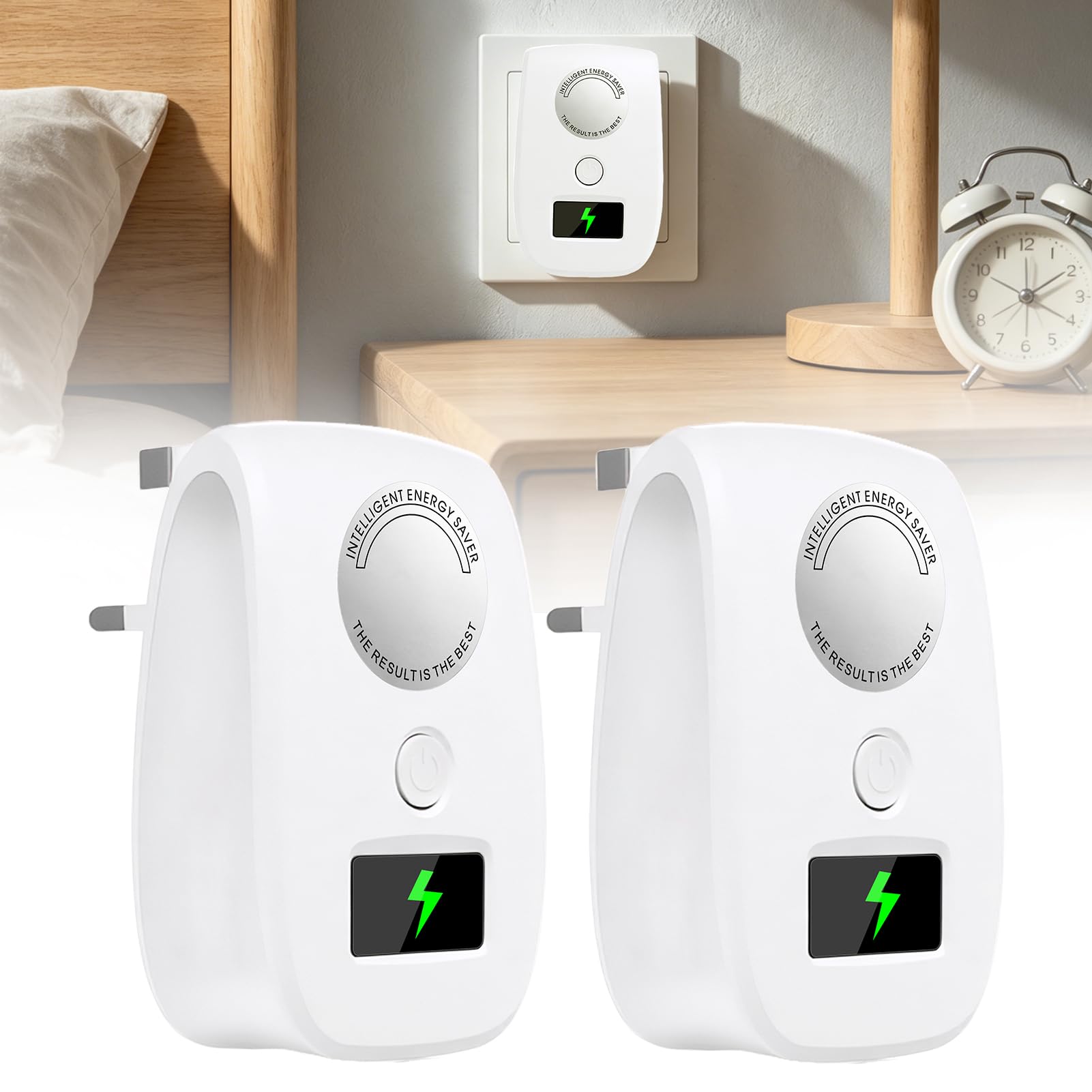 2-Pack Energy Saving Device Electricity Saving UK Plug, Stabilizer Protector Intelligent Power Saver for Household Office Buildings Shopping Malls Appliances Plug-in Electric Saver Filters Dirty Power